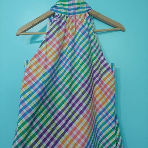 J. Crew Tie Neck Rainbow Gingham Cotton A-line Sleeveless Dress Size 2P - Picture 7 of 15